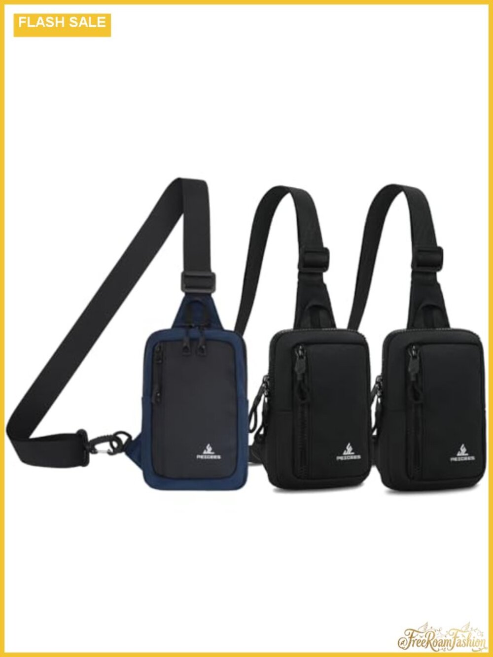 Pack of 3 Crossbody Sling Bags Nylon Dual Pocket Water Resistant Fanny Pack